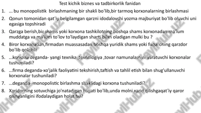 test kichik biznes va tadbirkorlik fanidan — PPTX