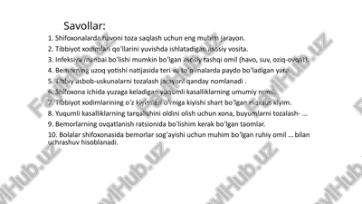 tibbiyot xodimlari qo‘llarini yuvishda ishlatadigan asosiy vosita — PPTX