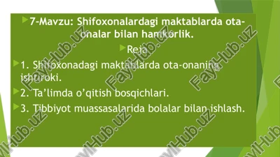 shifoxonalardagi maktablarda ota-onalar bilan hamkorlik — PPTX