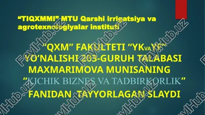 kichikbiznes korxonalarini boshqarishning xususiyatlar — PPTX
