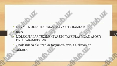 molekular massasi va o’lchamlari — PPTX