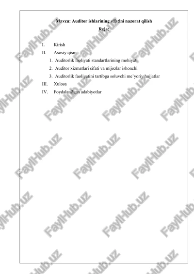 auditor ishlarining sifatini nazorat qilish — PDF