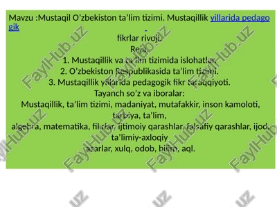 mustaqil o'zbekiston ta'lim tizimi — PPTX