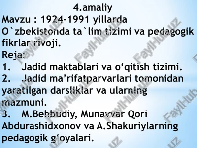 1924-1991 yillarda o'zbekistonda ta'lim tizimi va pedagogik fikrlar voji — PPTX