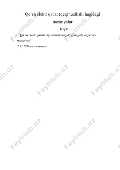 qo'sh elektr qavat (qeq) tuzilishi haqidagi nazariyalar — DOCX