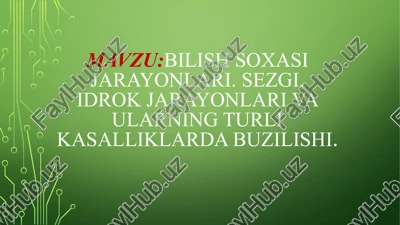 bilish so'xasidan jarayonlar. sezgi, idrok jarayonlari va ularning turlik asalliklarda buzilishi. — PPTX