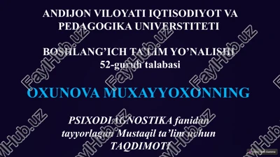 psixologik testlarni o'qitish va tahlil qilish — PPTX