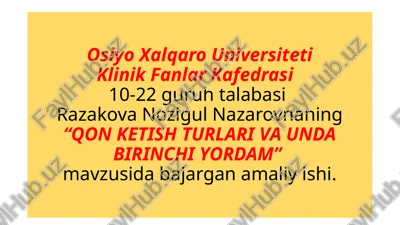 qon ketish turlari va unda birinchi yordam — PPTX