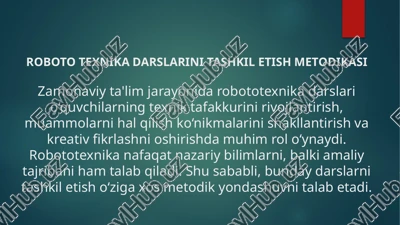 roboto texnika darslarini tashkil etish metodikasi — PPTX