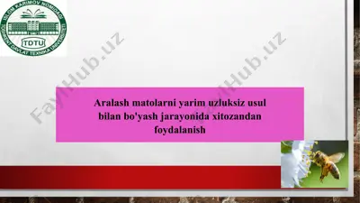 aralash matolarni yarim uzluksiz usul bilan bo'yash jarayonida xitozandan foydalanish — PPTX
