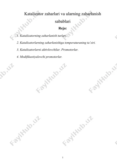 katalizator zaharlari va ularning zaharlanish sabablari — DOCX
