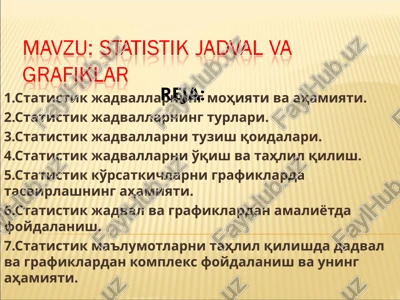 statistik jadvallar va grafiklar — PPT