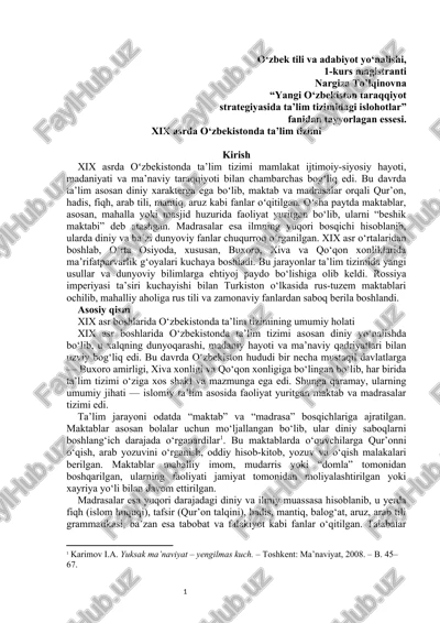 xix asrda o‘zbekistonda ta’lim tizimi — DOCX