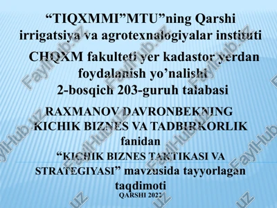 kichik biznes taktikasi va strategiyasi — PPTX