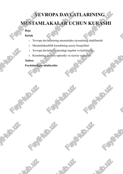 yevropa davlatlarining mustamlakalar uchun kurashi — DOCX