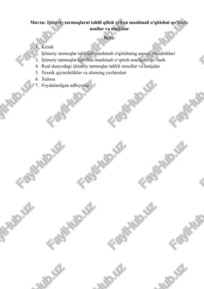 ijtimoiy tarmoqlarni tahlil qilish uchun mashinali o'qitish — DOCX