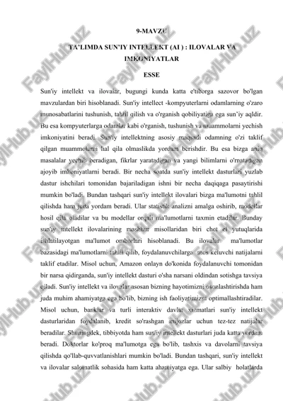 sun'iy intellekt (ai) ilovalar va imkoniyatlar — DOCX