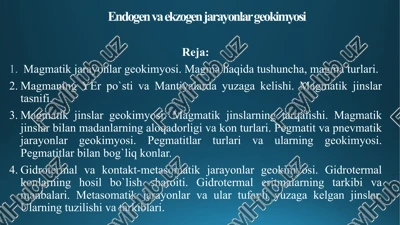 endogen va ekzogen jarayonlargeokimyosi — PPTX