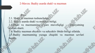 badiiy asarda shakl va mazmun — PPTX