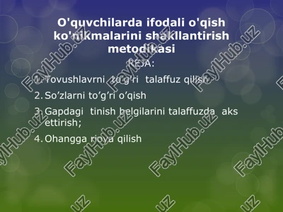 ifodali o'qish ko'nikmalarini shakllantirish metodikasi — PPT