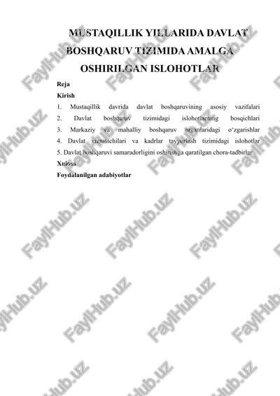 mustaqillik yillarida davlat boshqaruv tizimida amalga oshirilgan islohotlar — DOCX