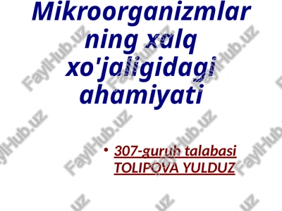 mikroorganizmlarning xalq xo'jaligidagi ahamiyati — PPTX