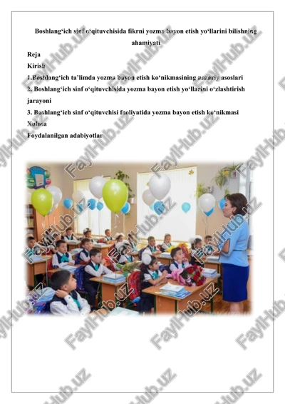 boshlang‘ich ta’limda yozma bayon etish yo‘llarini bilishning ahamiyati — DOCX