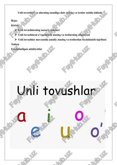 o'zbek tilida unli tovushlar — DOCX