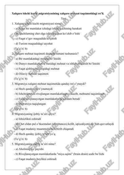 xalqaro ishchi kuchi migratsiyasining xalqaro mehnat taqsimotidagi ro’li — DOCX