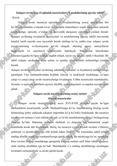 xalqaro savdo nazariyalari — DOCX