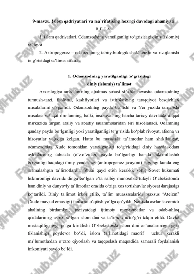 islom qadriyatlari va ma’rifatining hozirgi davrdagi ahamiyati — DOCX