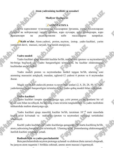 atom yadrosining tuzilishi va xossalari — DOCX