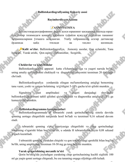 ballistokardiografiyaning fizikaviy asosi — DOCX