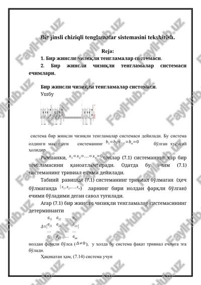 bir jinsli chiziqli tenglamalar sistemasi — DOCX