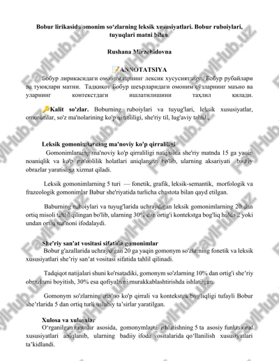 bobur lirikasida omonim soʻzlarning leksik xususiyatlari — DOCX