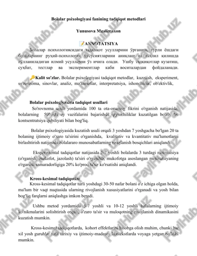bolalar psixologiyasi fanining tadqiqot metodlari — DOCX
