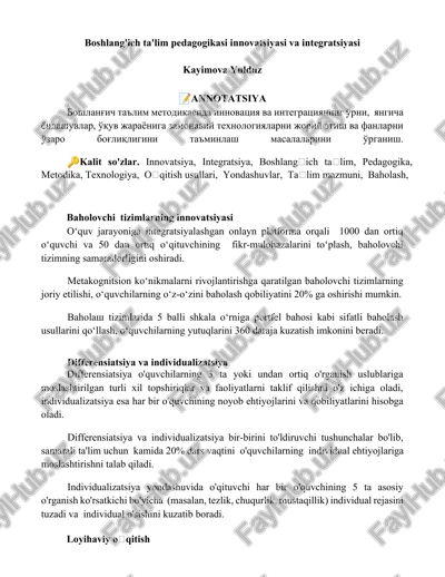 boshlang'ich ta'lim pedagogikasi innovatsiyasi va integratsiyasi — DOCX