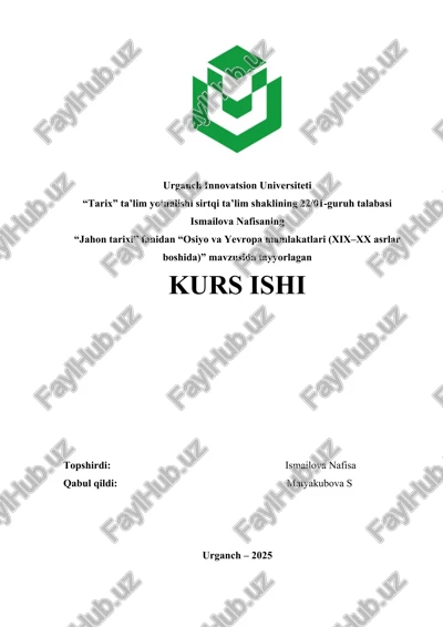"jahon tarixi, osiyo va yevropa mamlakatlari (xix–xx asrlar boshida)" — DOCX
