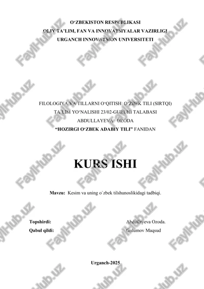 kesim va uning o'zbek tilshunosligida tadqiqi — PDF