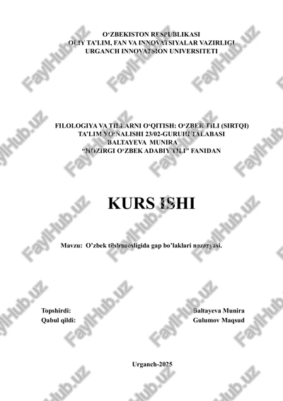 o'zbek tilshunosligida gap bo'laklari nazariyasi — PDF