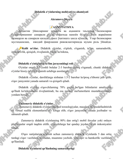 didaktik o'yinlarning mohiyati va ahamiyati — DOCX