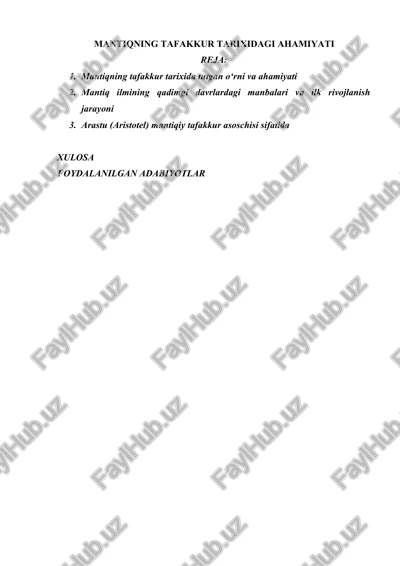 mantiqning tafakkur tarixidagi ahamiyati — DOCX