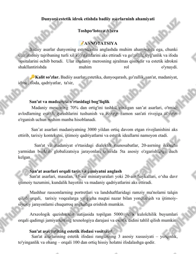 badiiy asarlar dunyoning estetikasini anglashda — DOCX