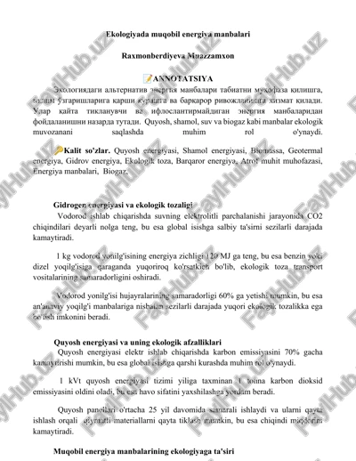 ekologiyada muqobil energiya manbalari — DOCX