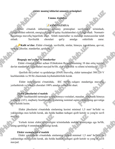 elektr montaj ishlarini umumiy prinsiplari — DOCX