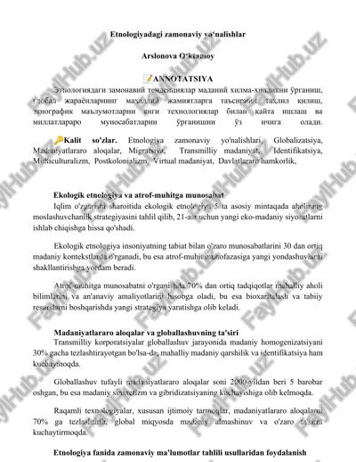 etnologiyadagi zamonaviy yoʻnalishlar — DOCX