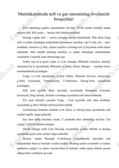 mamlakatimizda neft va gaz sanoatining rivojlanish bosqichlari — DOC