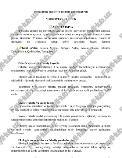 falsafaning siyosiy va ijtimoiy hayotdagi roli — DOCX
