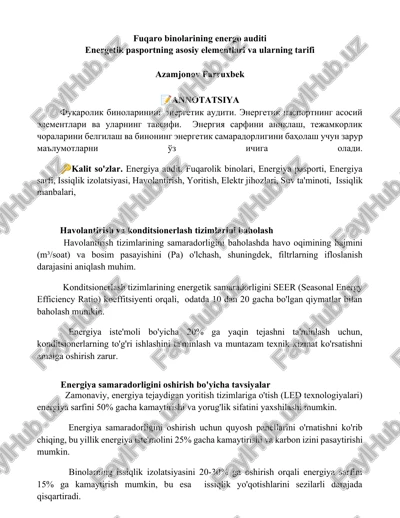 fuqaro binolarining energo auditi — DOCX
