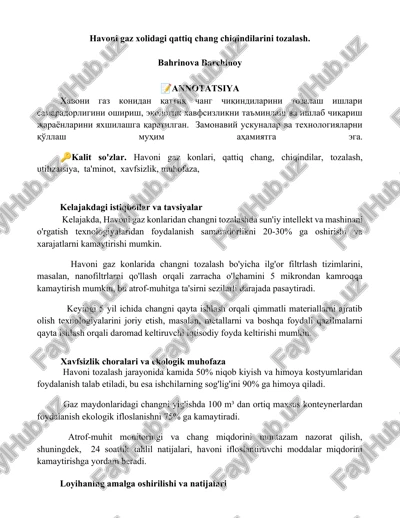 havoni gaz xolidagi qattiq chang chiqindilarini tozalash — DOCX